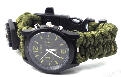 Outdoor Camping Compass Watch Whistle Flint